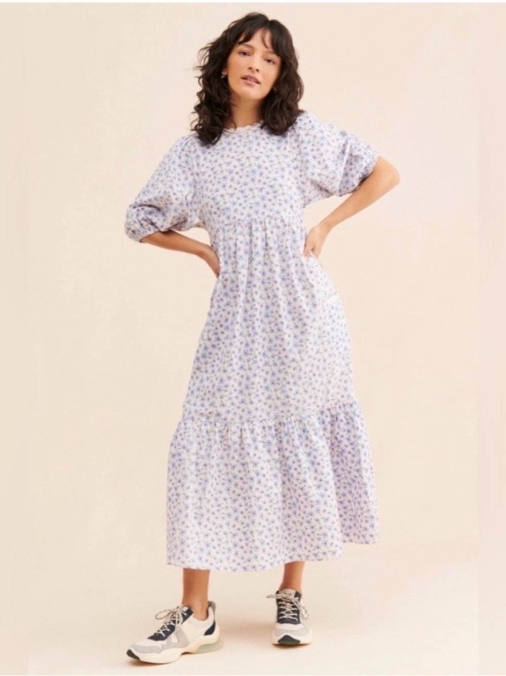 Damson Madder Greta Ditsy Floral Puff Sleeve Midi Dress